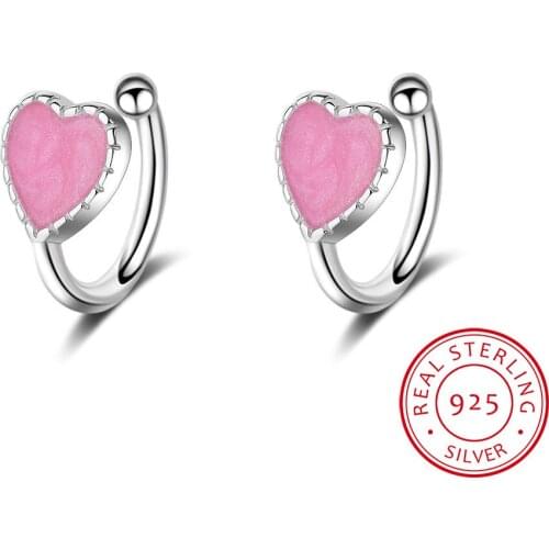 Fashion Childer 925 Silver Pink Green Enamel Cute Heart Clip Earring For Baby Girl Women Beautiful Party Earring Jewelry EH312