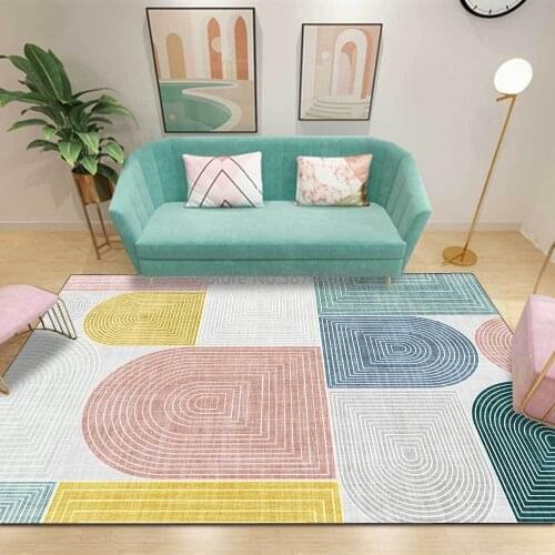 Fashionable Modern Nordic Gradient Back Shape Geometric Color Block Living Room Bedroom Bedside Carpet Floor Mat