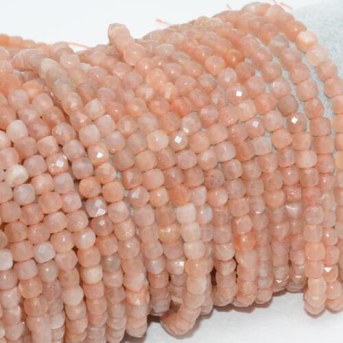Natural Peach Moonstone Irregular Faceted Cube Beads 4.5mm