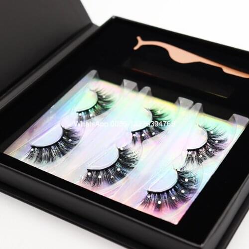 New 3 Pairs Mink Eyelashes Pacgaing Box with Tweezers and Glue Wholesale 20MM 25MM Mink Eyelashes Custom Lashbox Packaging