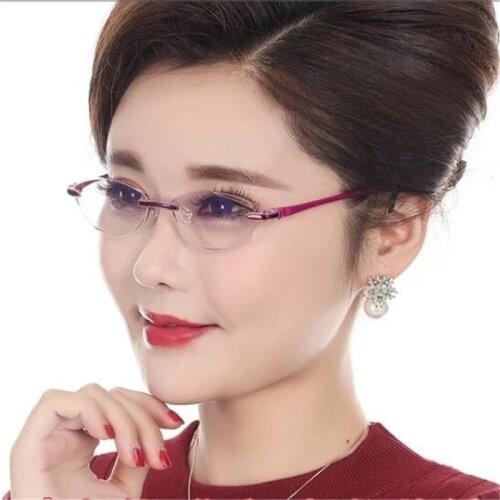 Seemfly Small Frameless Frame Anti-blue Light Reading Glasses Women Presbyopia Eyeglasses Diopter +1.0 +1.5 +2.0 +2.5 +3.5 +4.0