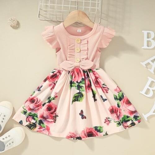 Girls Clothes Summer Dress One-Piece Dress Printing Fashion 2021 Children Stitching Skirts 1-5 Years Old Girl Set