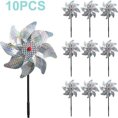 10pcs Bird Repeller Pinwheels Reflective Sparkly Bird Deterrent Windmill Protect Garden Plant Flower Garden Lawn Decoration