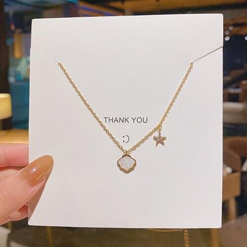 Korean Style Cute Shell Starfish Pendant Choker Necklace For Women Gold Color Thin Chains Collares Titanium Steel Jewelry C366