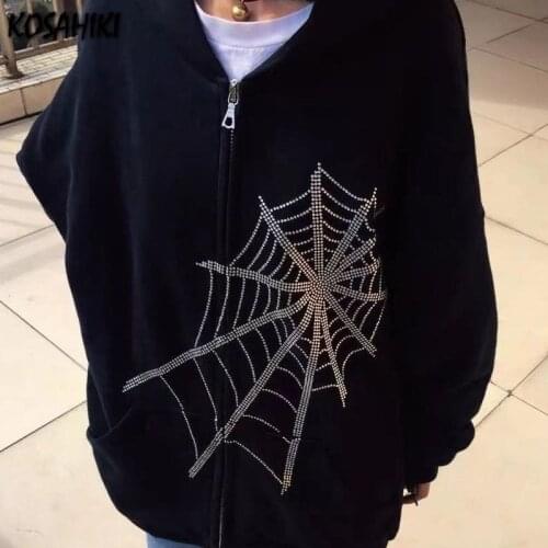 Woherb Harajuku Spider Sequined Sweatshirt Women Men Hip Hop Pullover Streetwear Harajuku Casual Oversized Punk Hoodies 2021