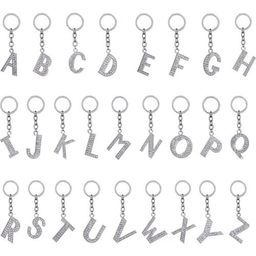 Q Fashion New Crystal Rhinestone Alphabet Keyring Initial Letter Classic Key Ring Chain Unisex Keychain 26 Letters Nice Gift
