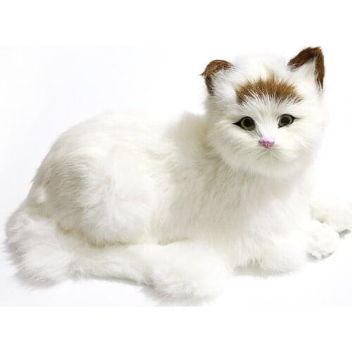 Dorimytrader lifelike animal lying cat plush toy soft simulation cats pet doll decoration for car kids gift 18X31cm DY80028