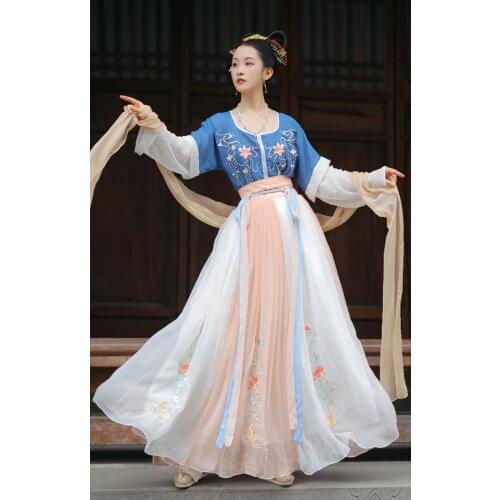 Retro Chinese Traditional Clothes Women Oriental Classical Dance Dress Tang Dynasty Ancient Fairy Clothing Hanfu Suit DQL5061