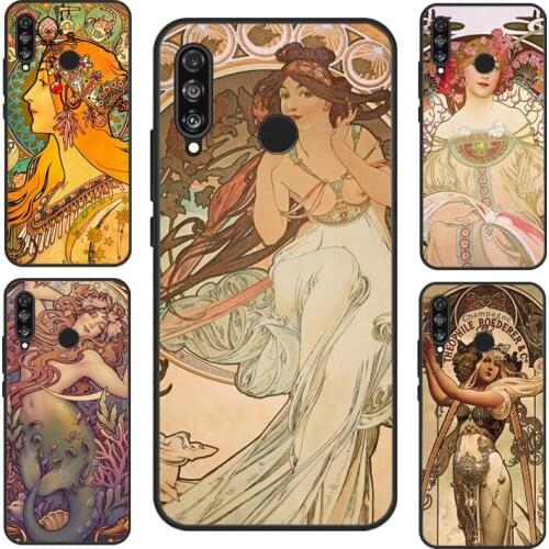 Vintage Alphonse Mucha Art Case For Huawei P30 P20 P40 Pro Mate 10 20 Lite Nova 5T P Smart Z 2019 Honor 9X 8X 8A 10i