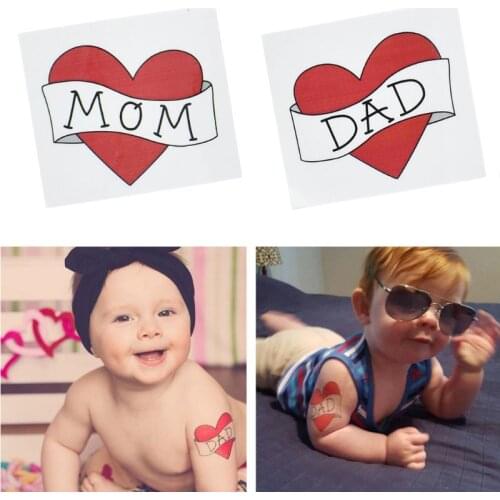 Waterproof Removable Temporary Tattoo Sticker Red Heart Love Dad/Mom Kids Boys Girls Fake Tattoos Child Baby Photography