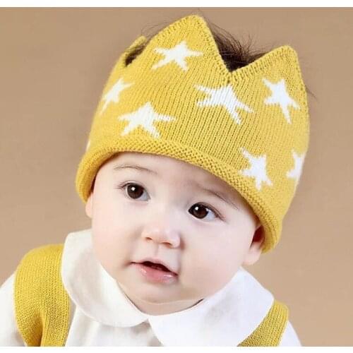 Knitted Baby Birthday Caps New Childrens Party Crown Hat Baby Beanie Birthday Hat Adjustable Warm Hat Birthday Party Decoration