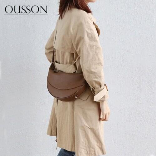 OUSSONFashion, leisure, light and versatile one-shoulder messenger portable soft cowhide chain crescent bag