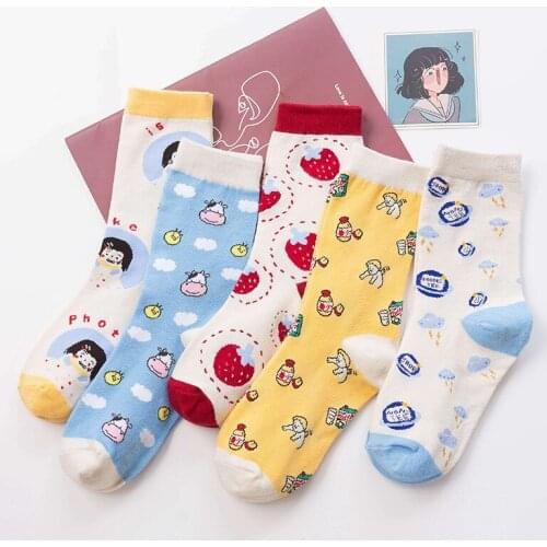 Ladies Socks Cotton Kawaii Cute Socks For Girls Streetwear Harajuku Funny Socks Women Animal Print Sock Woman Pink Meias