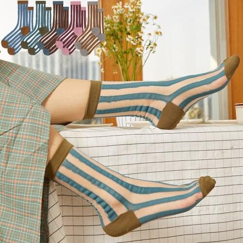 Salina Womens Socks Spring And Summer New Short Tube Vertical Stripes Card Stockings Cotton Heel Casual Ladies Pile Thin Socks