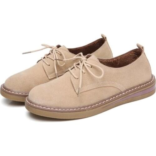 2020 winter women sneakers oxford shoes Plus velvet flats shoes women leather suede lace up boat shoes round toe flats moccasins