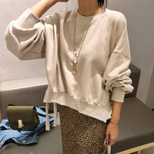 Johnature 2021 New Simple Pullover Women Sweatshirts Sping Korean O-neck Loose Solid Color Tie All Match Female Hoodies