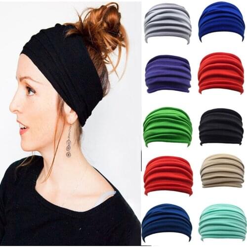 1PC Solid Color Women Wide Sports Headband Nonslip Fold Fitness Yoga Hairband Stretch Elastic Running Turban Makeup Hair Band