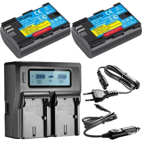 2Pcs 7.4V 2650mAh LP-E6 LPE6 LP E6 Battery + Rapid LCD Dual Charger for Canon 5D Mark II/III 6D 7D 60D 60Da 70D DSLR EOS 5DS