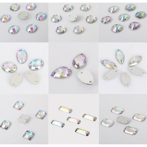 20-200Pcs Mix Shapes 2-holes Resin Sewing Rhinestone Crystal AB Flatback Sew On Stones Strass for Clothing Accessories Shoes DIY