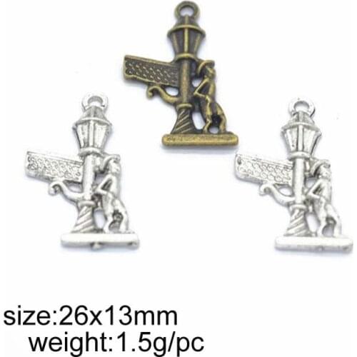 50pcs/lot Alloy Charms Antique Silver Plated Alloy Street Lamp Person Charm Pendant Handmade Hanging Crafts 14x27mm