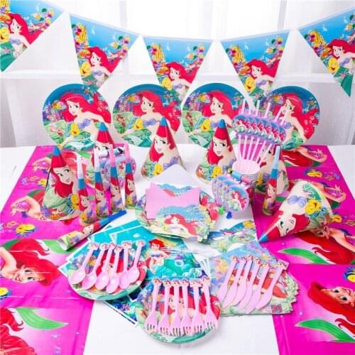 6pcs/lot Little Mermaid Popcorn Box For Kids Birthday Party Supplies Happy Birthday Decorations Mermaid Party Favors Gifts Bags