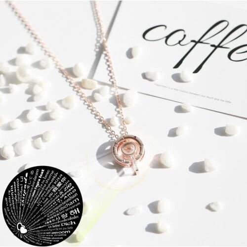 7 Style Rose Gold 100 languages I love you Projection Pendant Necklace Romantic Love Memory Wedding Necklace