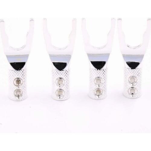 8x Pure Silver Plated Copper Spade Plug Speaker Cable Wire Connector HiFi Double Screw Locking Spade Connector