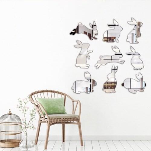 9 Pcs Rabbit Acrylic Mirror Wall Stickers Mirror Mural Bedroom Living Room Decor Home Decoration Accessories