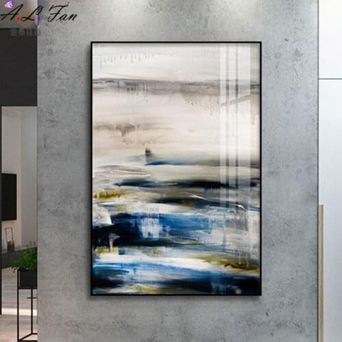 Abstract landscape blue wall art canvas painting nordic wave posters and prints pictures for living room modern home decoration