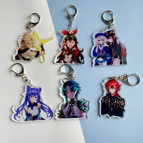 Anime Keychain Genshin Impact Figure Keqing Xiao Cute Key Chain Key Ring Cosplay Accessories Props Bag Pendant Gift 2021 Trend