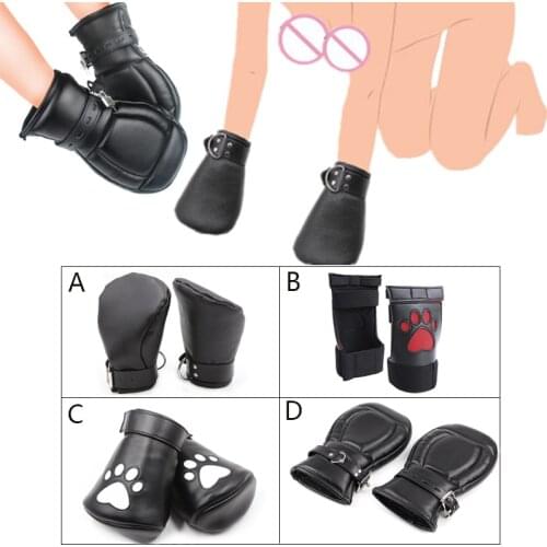 Bdsm Bondage Dog Paw Print Gloves Soft Padded Leather Fist Mitts Slave Puppy Crawls Mittens Pet Role Play Sex Toys For Women Men