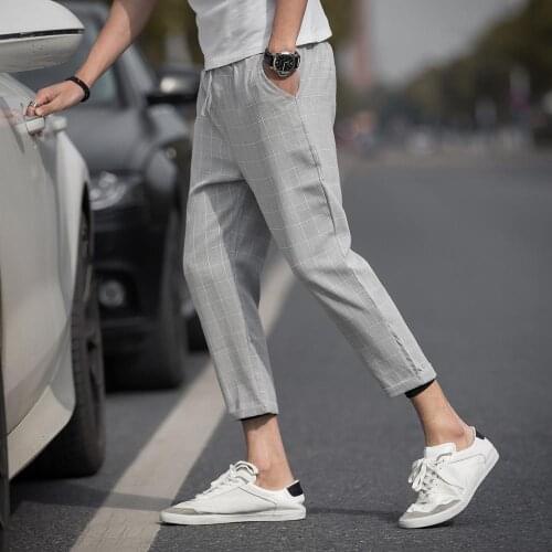 Business Men Trousers Summer Harem Jogger Pants Men 2021 Casual Slim Grid