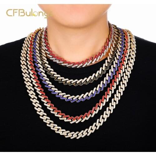 CFBulongs 15mm Vintage Dazzling Rhinestone Cuban Chain Hip Hop Rock Miami Zircon Mens Necklace Punk Jewelry