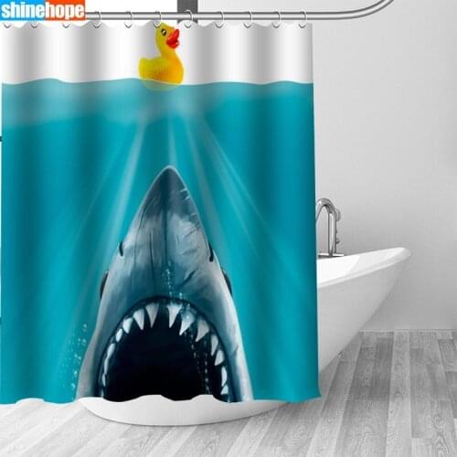 Art Shark Pattern Decor Curtains Polyester Bathroom Waterproof Shower Curtain With Plastic Hooks 180X200cm