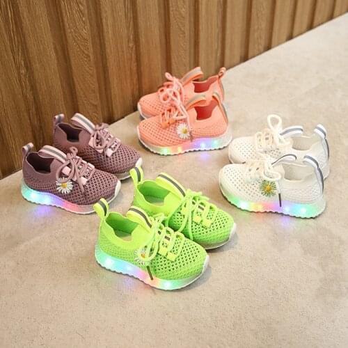 Childrens LED shoes Boys and girls Fashion Daisy Sports shoes Cute Summer Mesh Sneaker bebe toddler baby light luminou XZ19091