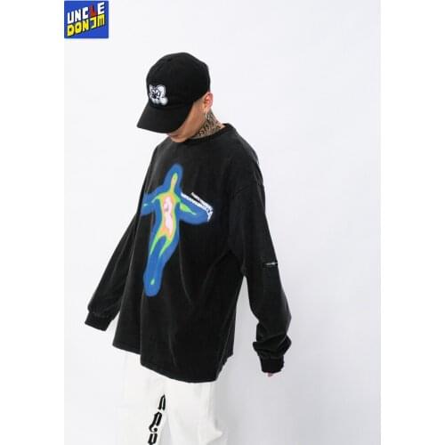 UNCLEDONJM Distorted Portrait Printing T-shirt Hip-Hop streetwear retro men t shirt graphic t shirts oversized t shirt