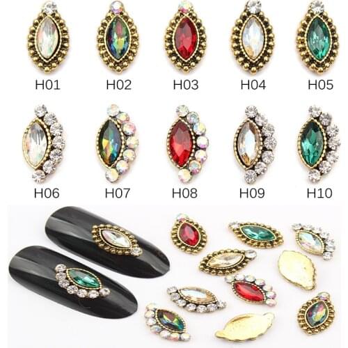 Hot Sale 20/50Pcs/Lot Metal Shield Nail Art Decorations Colourful DIY Glass Gem Nail Charms Jewelry Rhinestones For Nails Tips