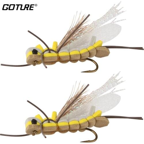 Goture Fly Fishing Lure Foam Insect Topwater Popper Surface Dry Flies for Trout Fishing with Mustard Hook 6# 2pcs/Lot