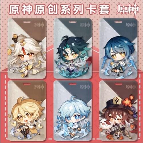 Game Genshin Impact Traveller Hu Tao Xiao Mona Lisa Ningguang ID Bus Bank Card Holder Card Case Pendant Keychain Student Toy