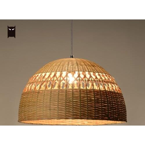 Delicate Art Bamboo Wicker Rattan Shade Pendant Light Fixture Modern Nordic Scandinavian Country Hanging Ceiling Lamp Designer