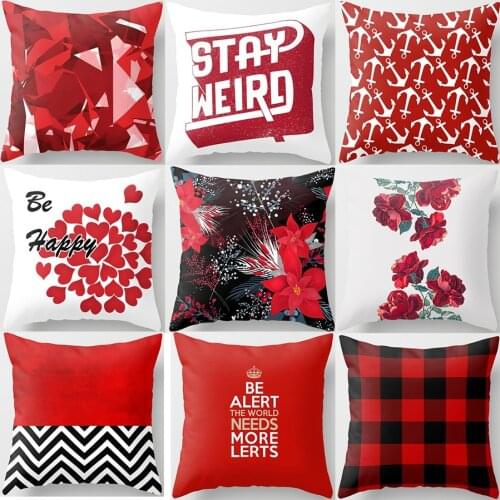 Red Cute Geometric Series Polyester Pillow Case Decorative Pillows Cover for Sofa Car Home Decoration Accessories