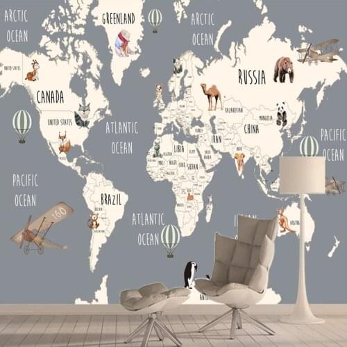 World Map Grey Background 3d Wall Panel Pvc Self Adhesive Papers Home Decor Modern Wallpapers for Bed Room Kids Baby Vinyl Mural
