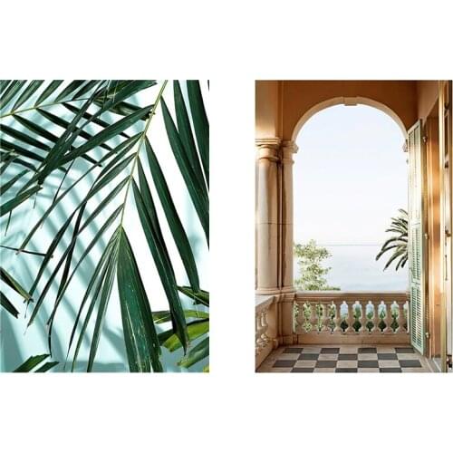 Wall Art Natural Leaves Balcony Landscape Paintings Wallpaper Nordic Scenic Poster Print Living Room Bedroom Corridor Decoration