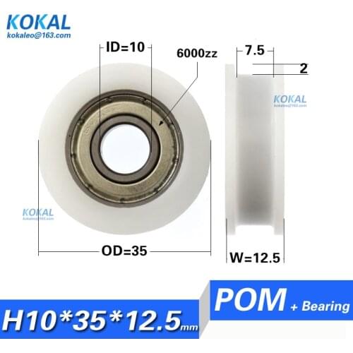 [H1035-12.5]Free Shipping 10PCS high loading 6000zz bearing coated H type groove tine belt tensioner track and door roller 1035H