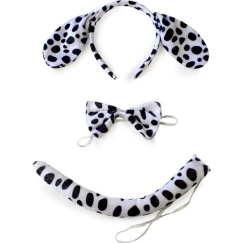 Cute Animals Cosplay Costume Sets Kids Adult Large Dalmatian Spotty Dog Ears Headband Plush Tail Bowtie Halloween Party Favors