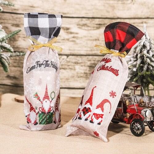Christmas Wine Bottle Covers Bag Holiday Santa Claus Champagne Bottle Cover Red Merry Christmas Table Decoration For Home Dinner
