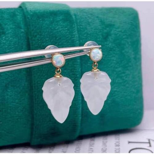 SHILOVEM 18k yellow gold Natural white Jasper drop earring classic fine Jewelry women wedding Christmas 11*16mm myme1116552hby