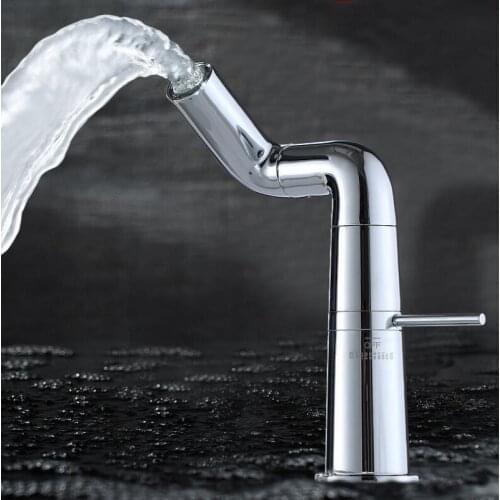 Bathroom Basin Faucet Chrome Solid Brass Faucet Rotation Sink Mixer Tap Hot and Cold Unique Design Basin Lavtory Faucet