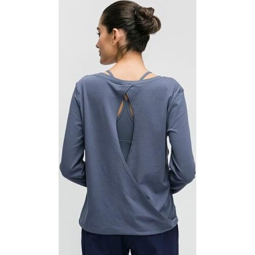 TWTOPSE Loose Fit Cotton Yoga Sport Long Sleeve Shirts Women Breathable Back Hollow Out Leisure Workout Gym Blouse Tops 2020