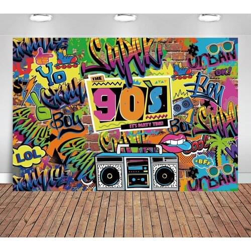 90s Theme Party Backdrop Hip Hop Rock Punk Music Graffiti Brick Wall Retro Radio Photography Background Banner Decoration